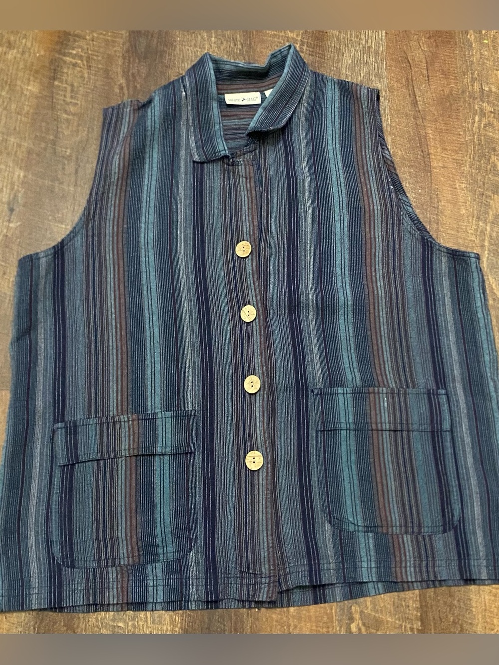 Vintage White Stag Women’s Striped Button Front Collared Pocket Vest
